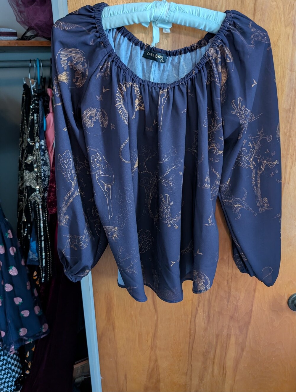 Sylvie Blouse In Blue And Gold Print Pinup Couture Pinup Girl Clothing Size L
